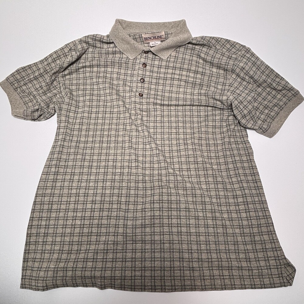 Benchline Mens Sz XL Green  Checks Short Sleeve Polo Shirt